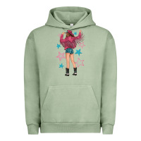 Pigment Oil Green western pink with stars and cowgirl Urban Hoodie - texasbilliewilder