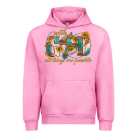 Fuchsia Pink with god all things are possible with cross Urban Hoodie - texasbilliewilder