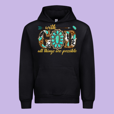 Urban Hoodie with god all things are possible with gemstone
