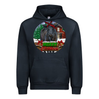 Navy Black Angus Cattle Merry Christmas Urban Hoodie - RanaPortraitStore
