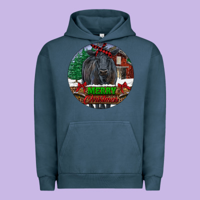 Urban Hoodie Black Angus Cattle Merry Christmas