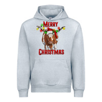 Heather Grey Merry Christmas Longhorn Cow Urban Hoodie - RanaPortraitStore