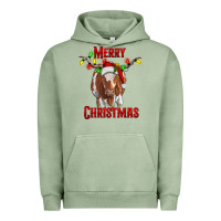 Pigment Oil Green Merry Christmas Longhorn Cow Urban Hoodie - RanaPortraitStore