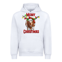 White Merry Christmas Longhorn Cow Urban Hoodie - RanaPortraitStore