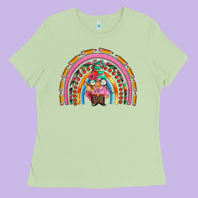 Teacher Gnome Rainbow Ladies Tee Designed By Artiststas