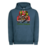 Pigment Midnight Navy Merry Christmas Farm Truck With Baby Cow Urban Hoodie - RanaPortraitStore