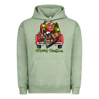 Pigment Oil Green Merry Christmas Farm Truck With Baby Cow Urban Hoodie - RanaPortraitStore