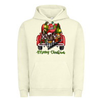 Pigment Pistachio Merry Christmas Farm Truck With Baby Cow Urban Hoodie - RanaPortraitStore