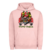 Pigment Salmon Merry Christmas Farm Truck With Baby Cow Urban Hoodie - RanaPortraitStore