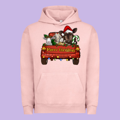 Urban Hoodie Merry Christmas Truck Farm Animals