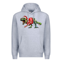 Heather Grey t rex christmas Premium Hoodie - RanaPortraitStore