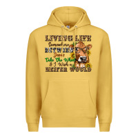 Antique Gold living life somewhere between jesus take the wheel Premium Hoodie - texasbilliewilder