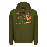 Army Green living life somewhere between jesus take the wheel Premium Hoodie - texasbilliewilder