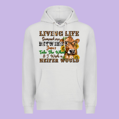 Premium Hoodie living life somewhere between jesus take the wheel