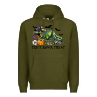 Army Green T-Rex Trick Rawr Treat Premium Hoodie - RanaPortraitStore