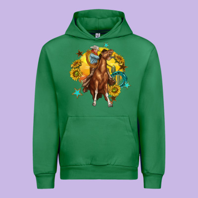 Urban Hoodie bucking horse with cowboy and sunflower