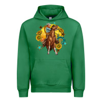 Emerald bucking horse with cowboy and sunflower Urban Hoodie - texasbilliewilder