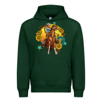 Forest Green bucking horse with cowboy and sunflower Urban Hoodie - texasbilliewilder