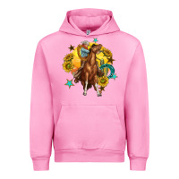 Fuchsia Pink bucking horse with cowboy and sunflower Urban Hoodie - texasbilliewilder