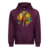 Mauve Wine bucking horse with cowboy and sunflower Urban Hoodie - texasbilliewilder