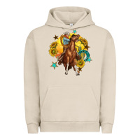 Pigment French Oak bucking horse with cowboy and sunflower Urban Hoodie - texasbilliewilder