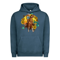 Pigment Midnight Navy bucking horse with cowboy and sunflower Urban Hoodie - texasbilliewilder