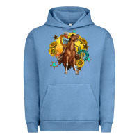 Pigment Pebble Blue bucking horse with cowboy and sunflower Urban Hoodie - texasbilliewilder