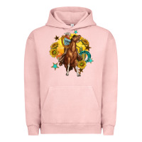Pigment Salmon bucking horse with cowboy and sunflower Urban Hoodie - texasbilliewilder