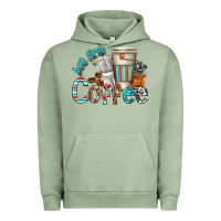 Pigment Oil Green but first coffee Urban Hoodie - texasbilliewilder