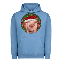 Pigment Pebble Blue Pig Christmas Urban Hoodie - RanaPortraitStore