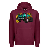 Burgundy monster truck with sunflower western Premium Hoodie - texasbilliewilder