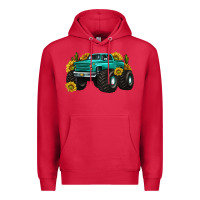 Cardinal monster truck with sunflower western Premium Hoodie - texasbilliewilder