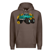 Coffee monster truck with sunflower western Premium Hoodie - texasbilliewilder