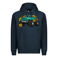Navy monster truck with sunflower western Premium Hoodie - texasbilliewilder