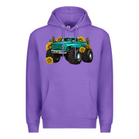 Purple monster truck with sunflower western Premium Hoodie - texasbilliewilder