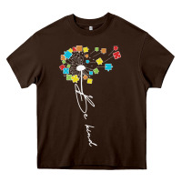 Chocolate Brown Dandelion Autism Puzzle Be Kind Heavy Core Tee - CowhideDigitalArt