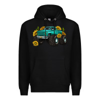Black monster truck with sunflower western Premium Hoodie - texasbilliewilder