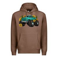 Chestnut monster truck with sunflower western Premium Hoodie - texasbilliewilder