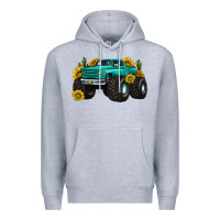 Heather Grey monster truck with sunflower western Premium Hoodie - texasbilliewilder