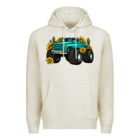 Oatmeal Heather monster truck with sunflower western Premium Hoodie - texasbilliewilder