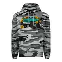 Slate Camo monster truck with sunflower western Premium Hoodie - texasbilliewilder