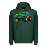 Sports Green monster truck with sunflower western Premium Hoodie - texasbilliewilder