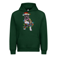 Forest Green Pitbull With Christmas Lights Urban Hoodie - RanaPortraitStore