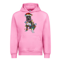 Fuchsia Pink Pitbull With Christmas Lights Urban Hoodie - RanaPortraitStore