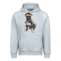 Heather Grey Pitbull With Christmas Lights Urban Hoodie - RanaPortraitStore