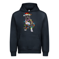 Navy Pitbull With Christmas Lights Urban Hoodie - RanaPortraitStore