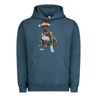 Pigment Midnight Navy Pitbull With Christmas Lights Urban Hoodie - RanaPortraitStore