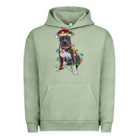 Pigment Oil Green Pitbull With Christmas Lights Urban Hoodie - RanaPortraitStore