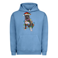 Pigment Pebble Blue Pitbull With Christmas Lights Urban Hoodie - RanaPortraitStore