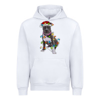 White Pitbull With Christmas Lights Urban Hoodie - RanaPortraitStore